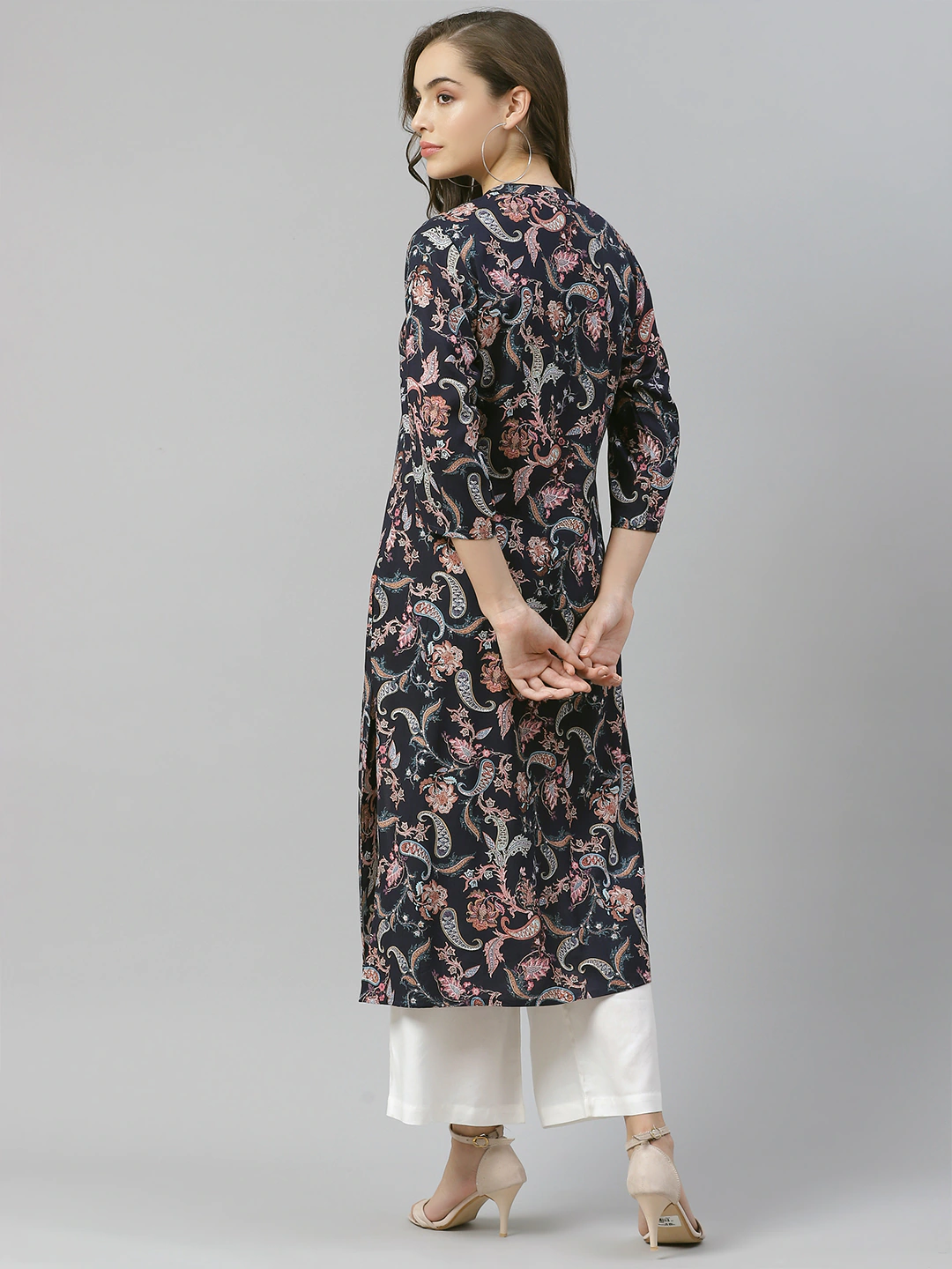 Women'S Blue Printed Rayon Straight Kurti | LASVINI - Redefining Indian Fashion with Elegance