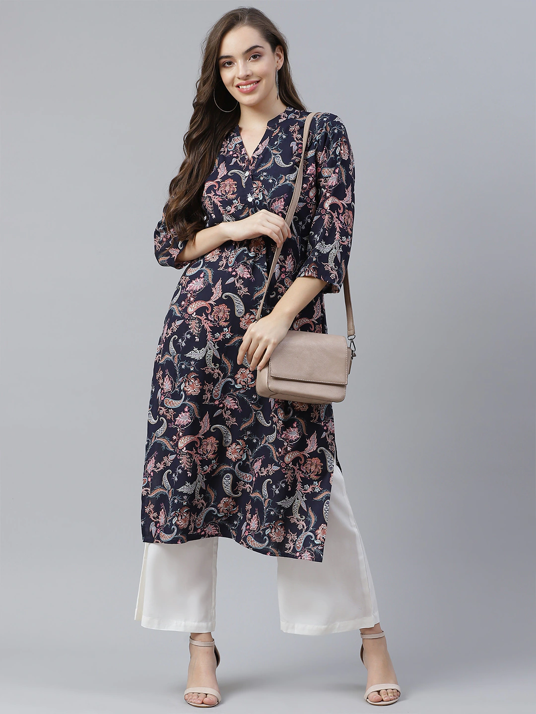Women'S Blue Printed Rayon Straight Kurti | LASVINI - Redefining Indian Fashion with Elegance