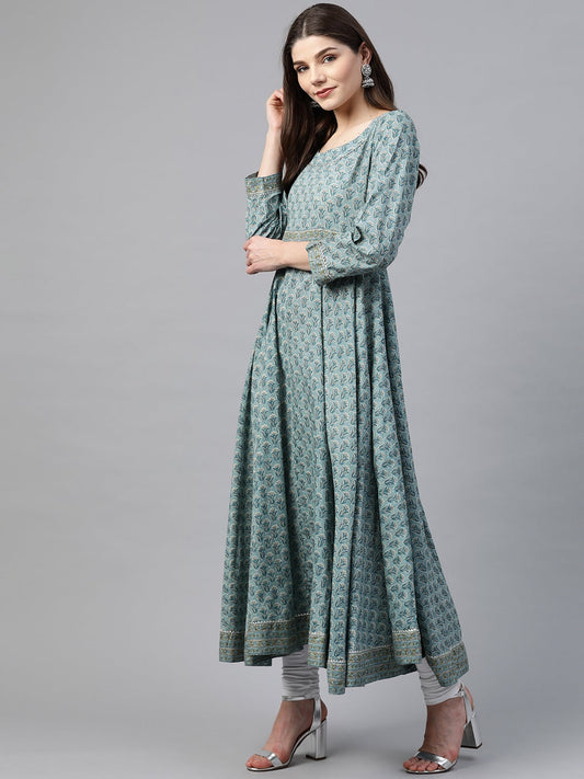 Women'S Indigo Blue Printed High Low Kurta | LASVINI - Redefining Indian Fashion with Elegance