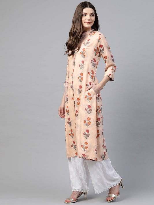 Women'S A-Line Pink Rayon Kurta | LASVINI - Redefining Indian Fashion with Elegance