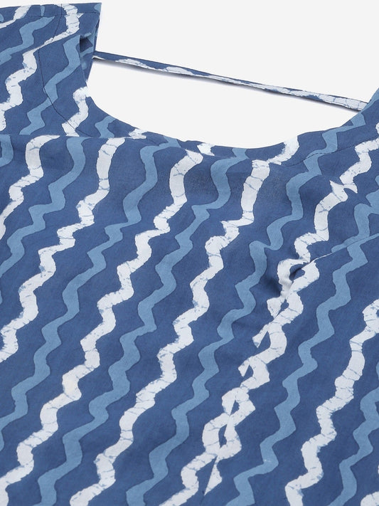 Women'S Blue Cotton Long Dress | LASVINI - Redefining Indian Fashion with Elegance