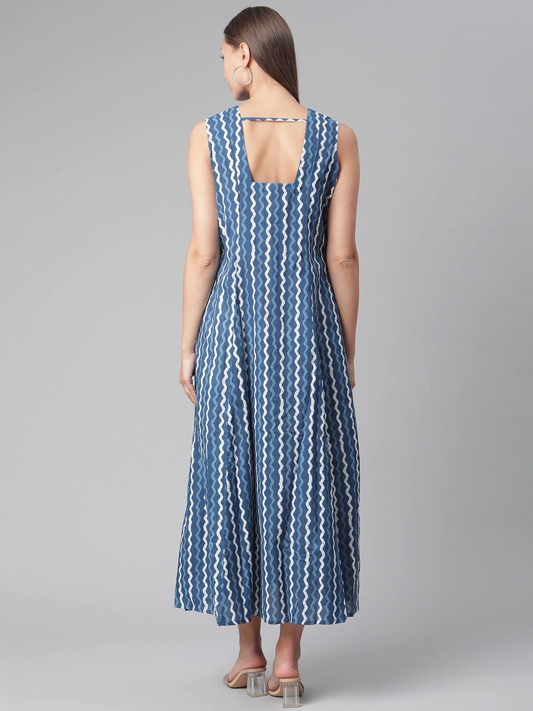 Women'S Blue Cotton Long Dress | LASVINI - Redefining Indian Fashion with Elegance