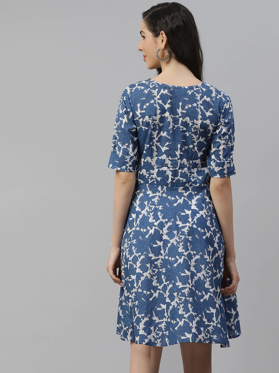 Women'S Indigo Print Knee Length Dress | LASVINI - Redefining Indian Fashion with Elegance