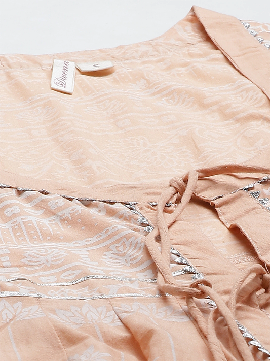 Women'S Peach Double Layered Cotton Flared Kurta With Jacket | LASVINI - Redefining Indian Fashion with Elegance