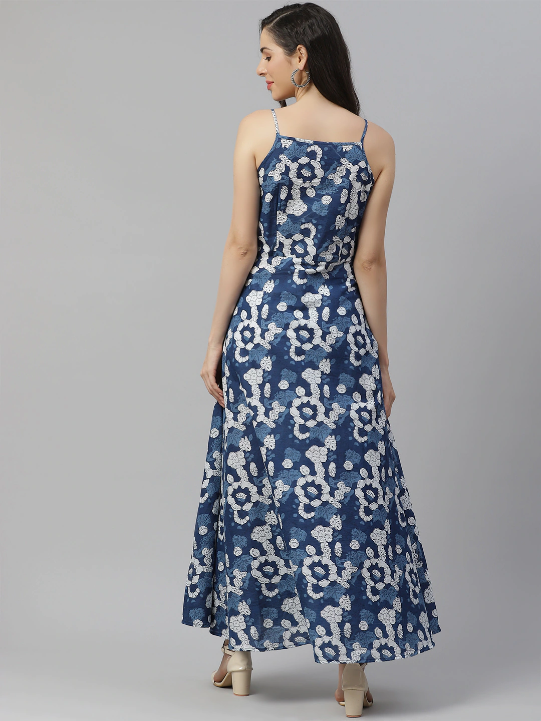 Women'S Indigo Print Cotton Long Dress | LASVINI - Redefining Indian Fashion with Elegance