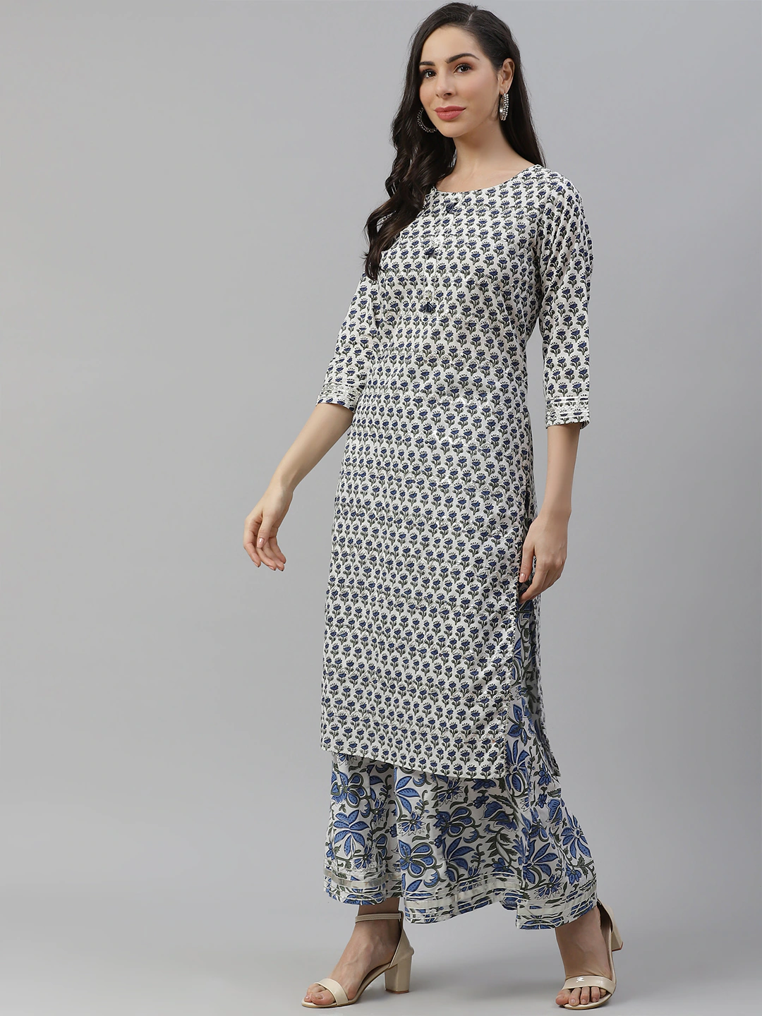 Women'S White Gota Work Kurta With Palazzo Set | LASVINI - Redefining Indian Fashion with Elegance