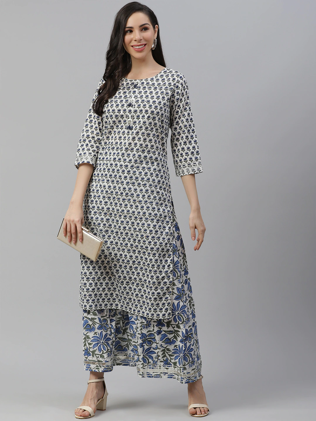 Women'S White Gota Work Kurta With Palazzo Set | LASVINI - Redefining Indian Fashion with Elegance