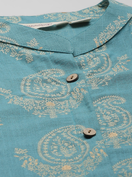 Women'S Sky Blue Cotton Printed Kurta | LASVINI - Redefining Indian Fashion with Elegance