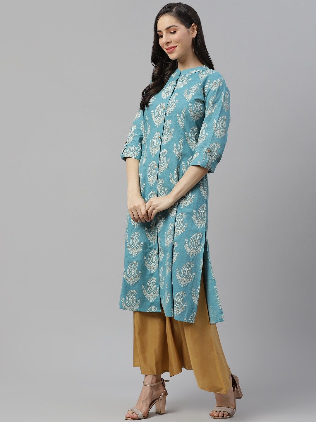 Women'S Sky Blue Cotton Printed Kurta | LASVINI - Redefining Indian Fashion with Elegance