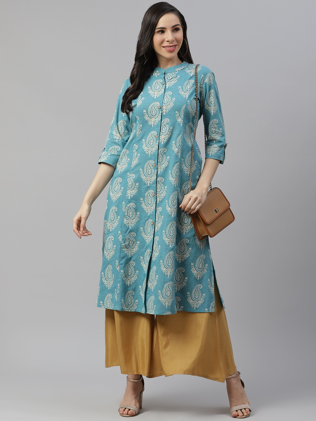 Women'S Sky Blue Cotton Printed Kurta | LASVINI - Redefining Indian Fashion with Elegance