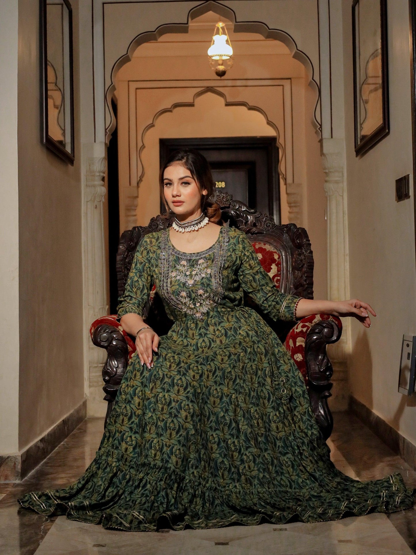 Dark Green Anarkali Kurta | LASVINI - Redefining Indian Fashion with Elegance
