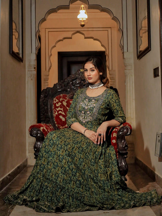 Dark Green Anarkali Kurta | LASVINI - Redefining Indian Fashion with Elegance