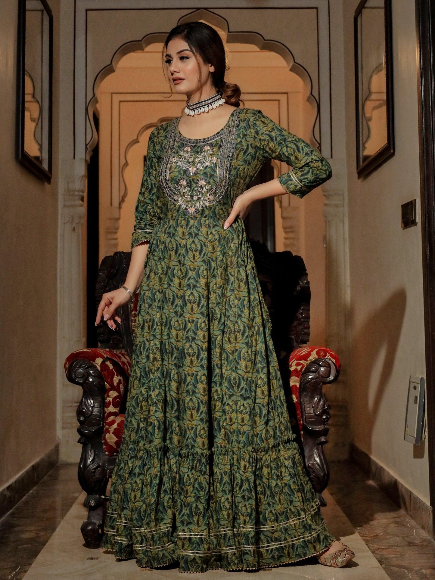 Dark Green Anarkali Kurta | LASVINI - Redefining Indian Fashion with Elegance