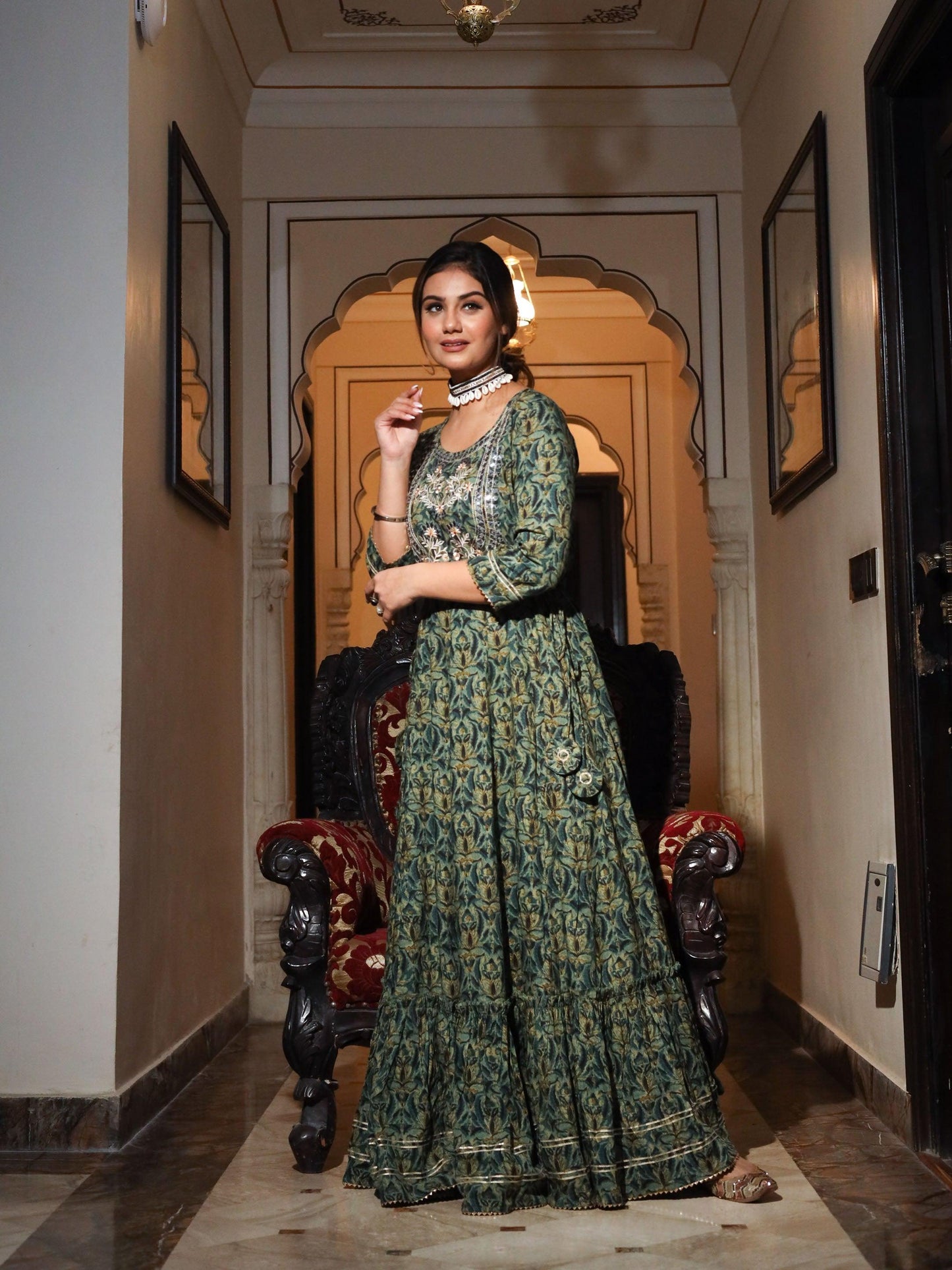 Dark Green Anarkali Kurta | LASVINI - Redefining Indian Fashion with Elegance
