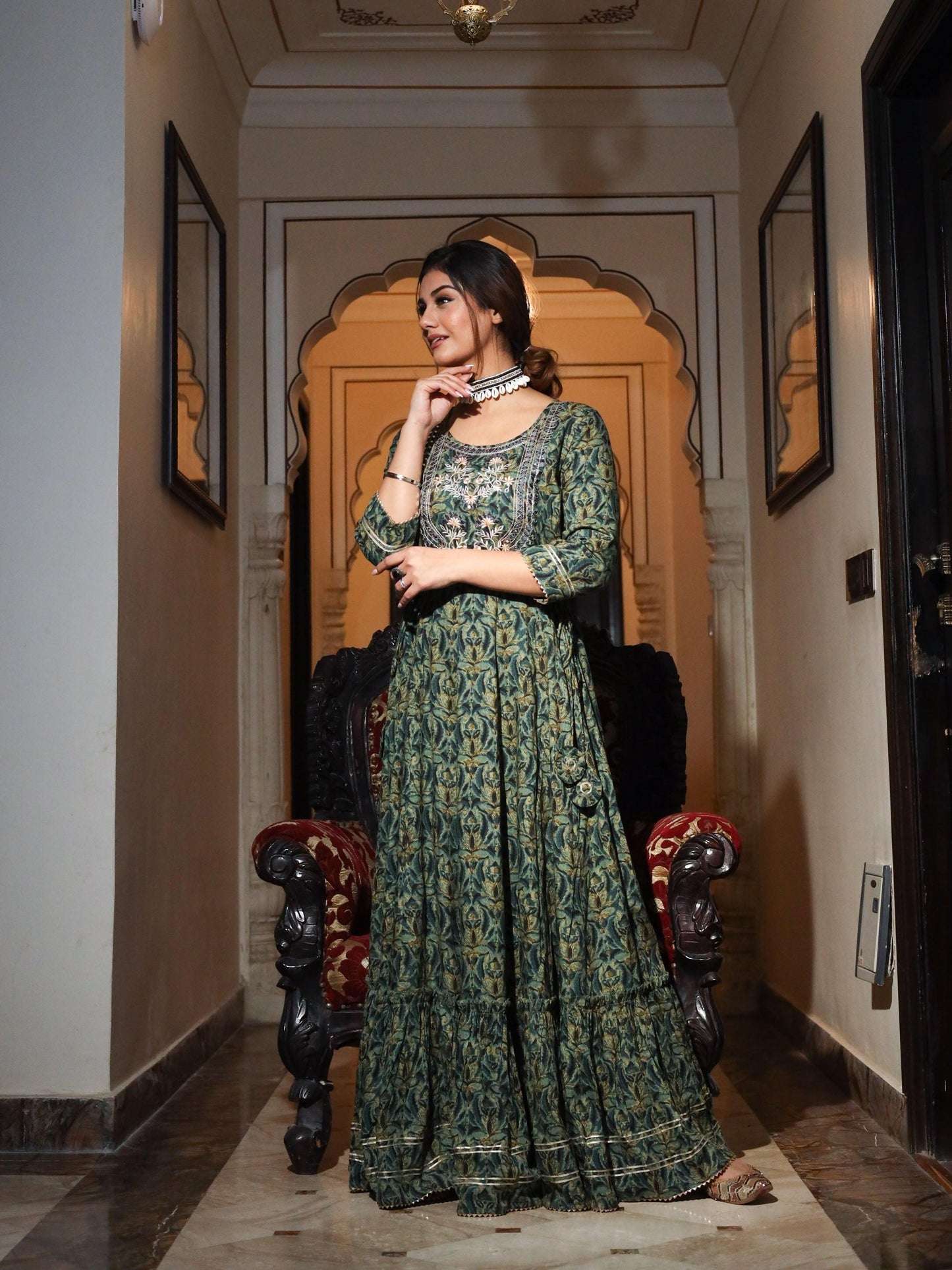 Dark Green Anarkali Kurta | LASVINI - Redefining Indian Fashion with Elegance