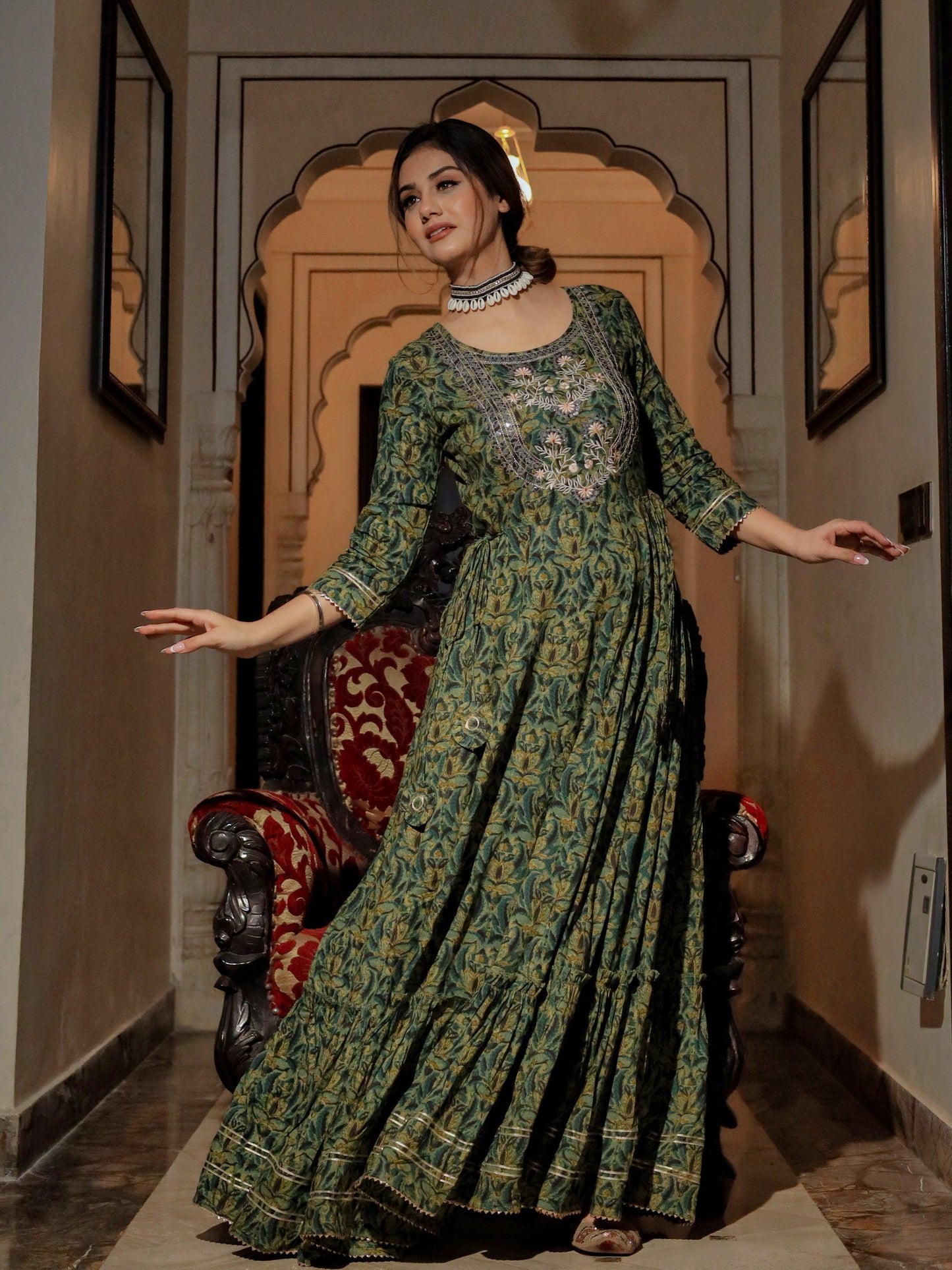 Dark Green Anarkali Kurta | LASVINI - Redefining Indian Fashion with Elegance