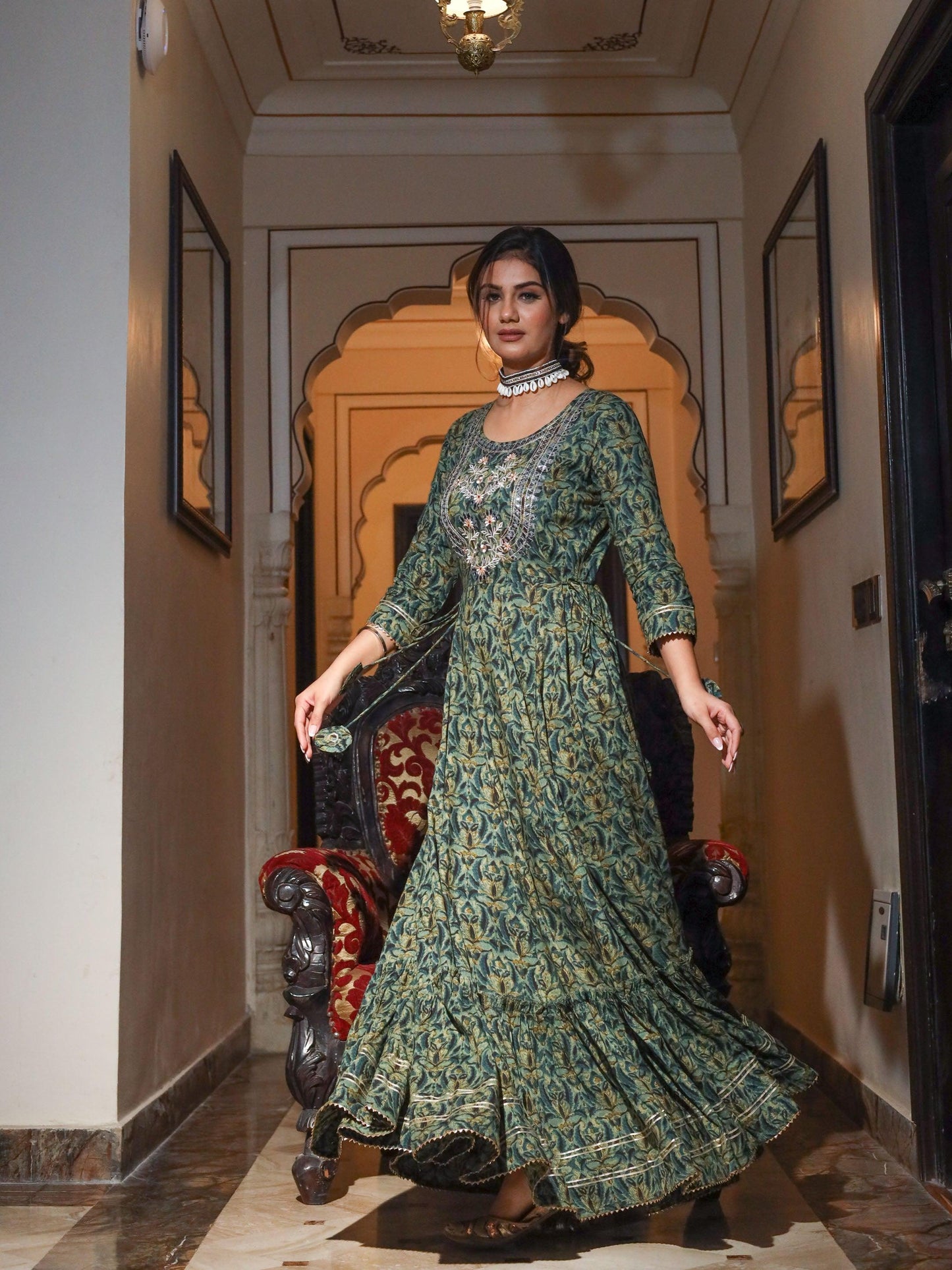 Dark Green Anarkali Kurta | LASVINI - Redefining Indian Fashion with Elegance