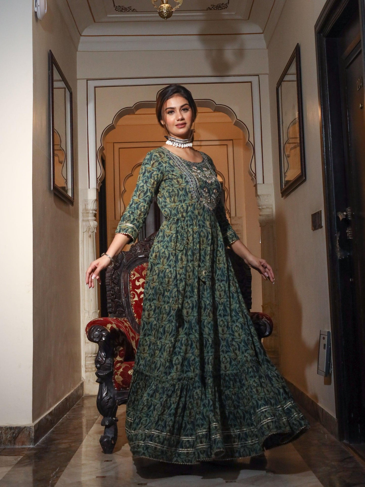 Dark Green Anarkali Kurta | LASVINI - Redefining Indian Fashion with Elegance