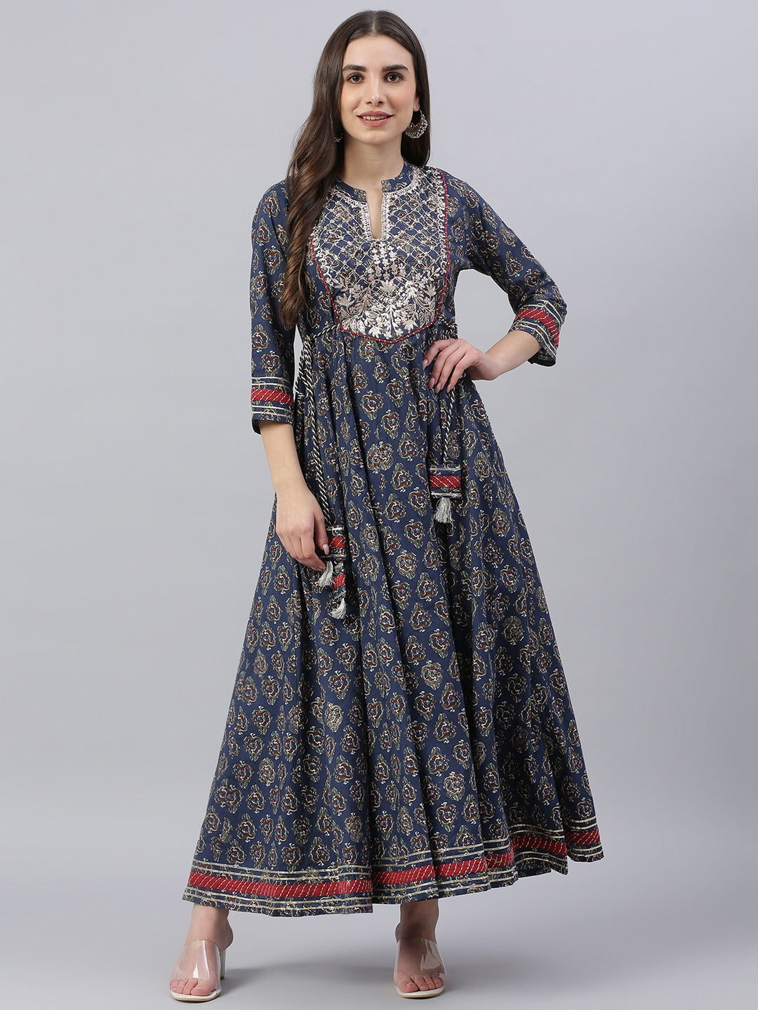 Women'S Blue Cotton Anarkali Kurta | LASVINI - Redefining Indian Fashion with Elegance