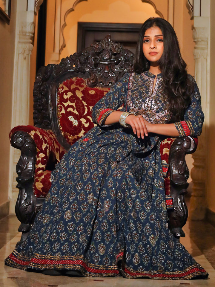 Women'S Blue Cotton Anarkali Kurta | LASVINI - Redefining Indian Fashion with Elegance