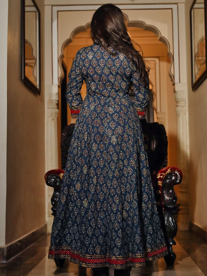 Women'S Blue Cotton Anarkali Kurta | LASVINI - Redefining Indian Fashion with Elegance