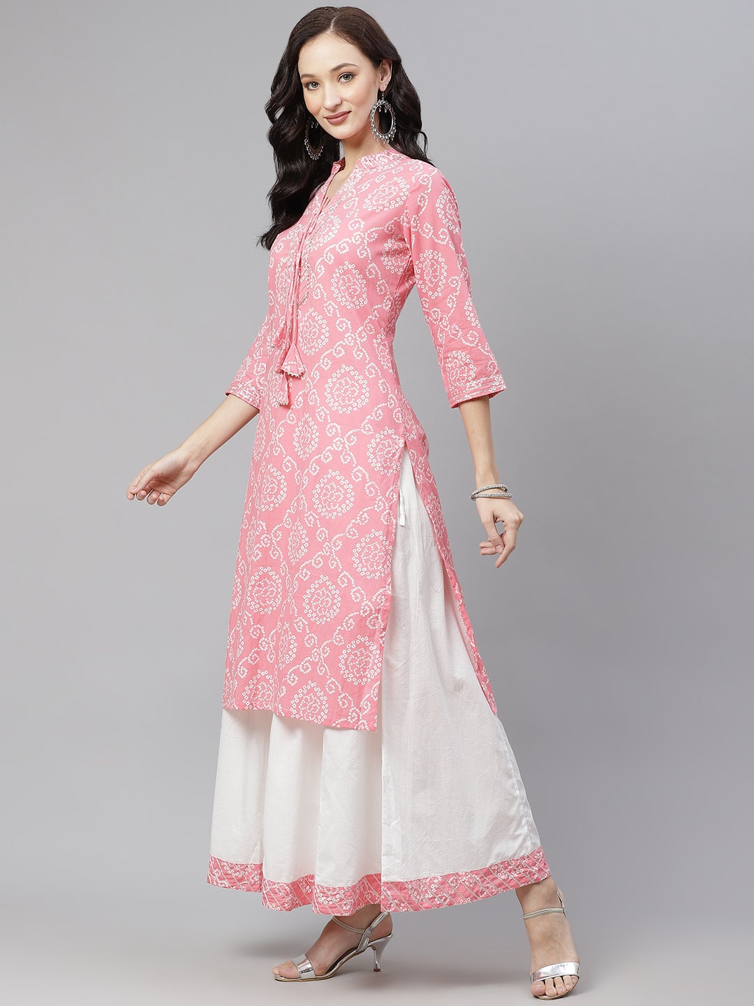 Women'S Pink Bandhej Gota Patti Work Kurta With Palazzo Set | LASVINI - Redefining Indian Fashion with Elegance
