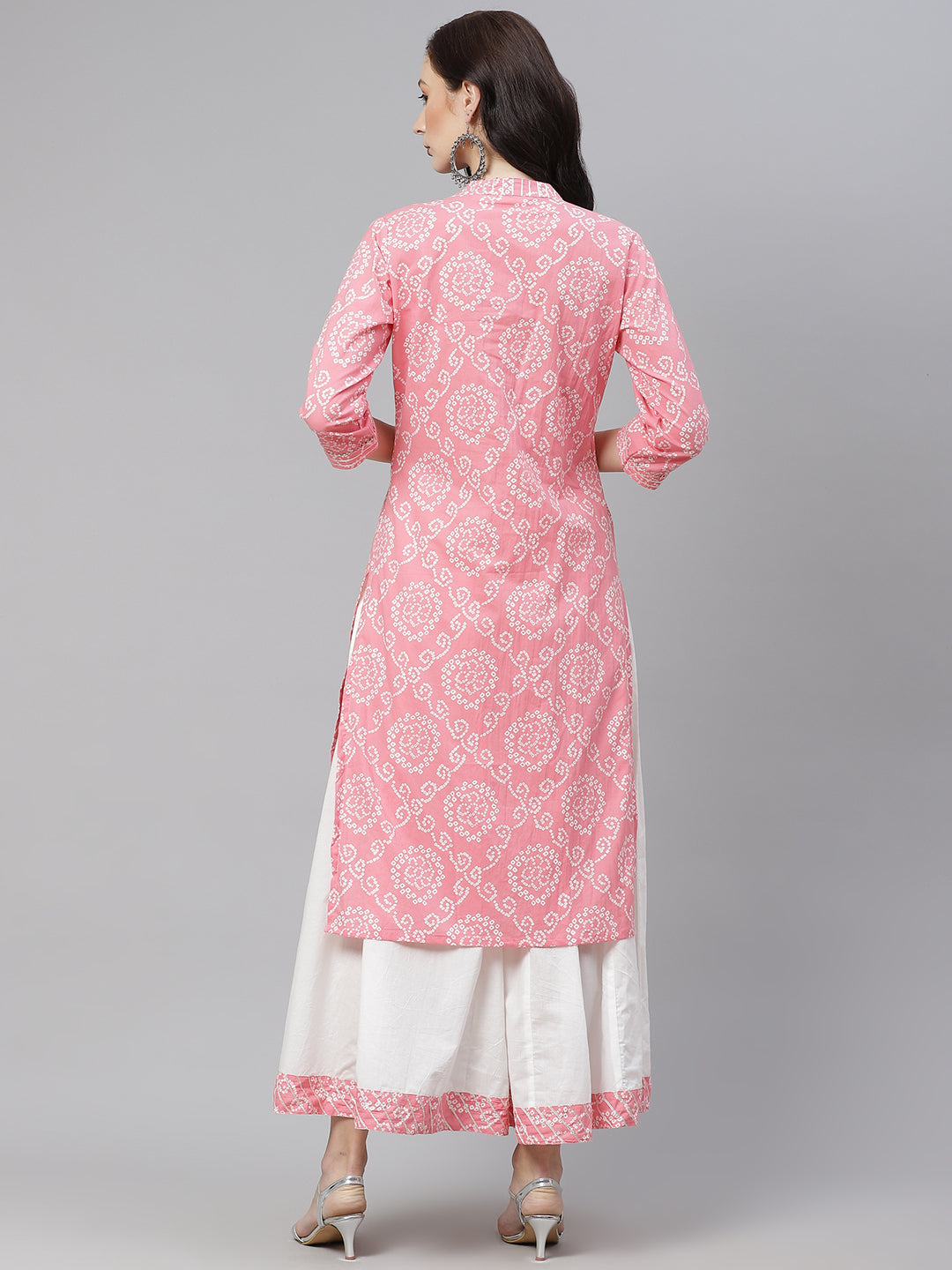 Women'S Pink Bandhej Gota Patti Work Kurta With Palazzo Set | LASVINI - Redefining Indian Fashion with Elegance
