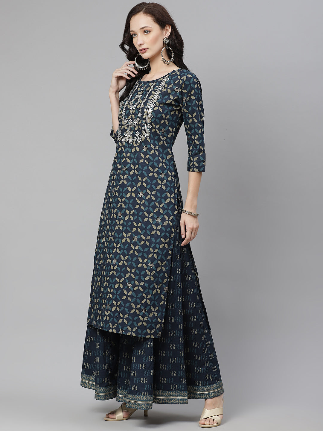Women'S Indiogo Blue Kurta Set With Palazzo | LASVINI - Redefining Indian Fashion with Elegance