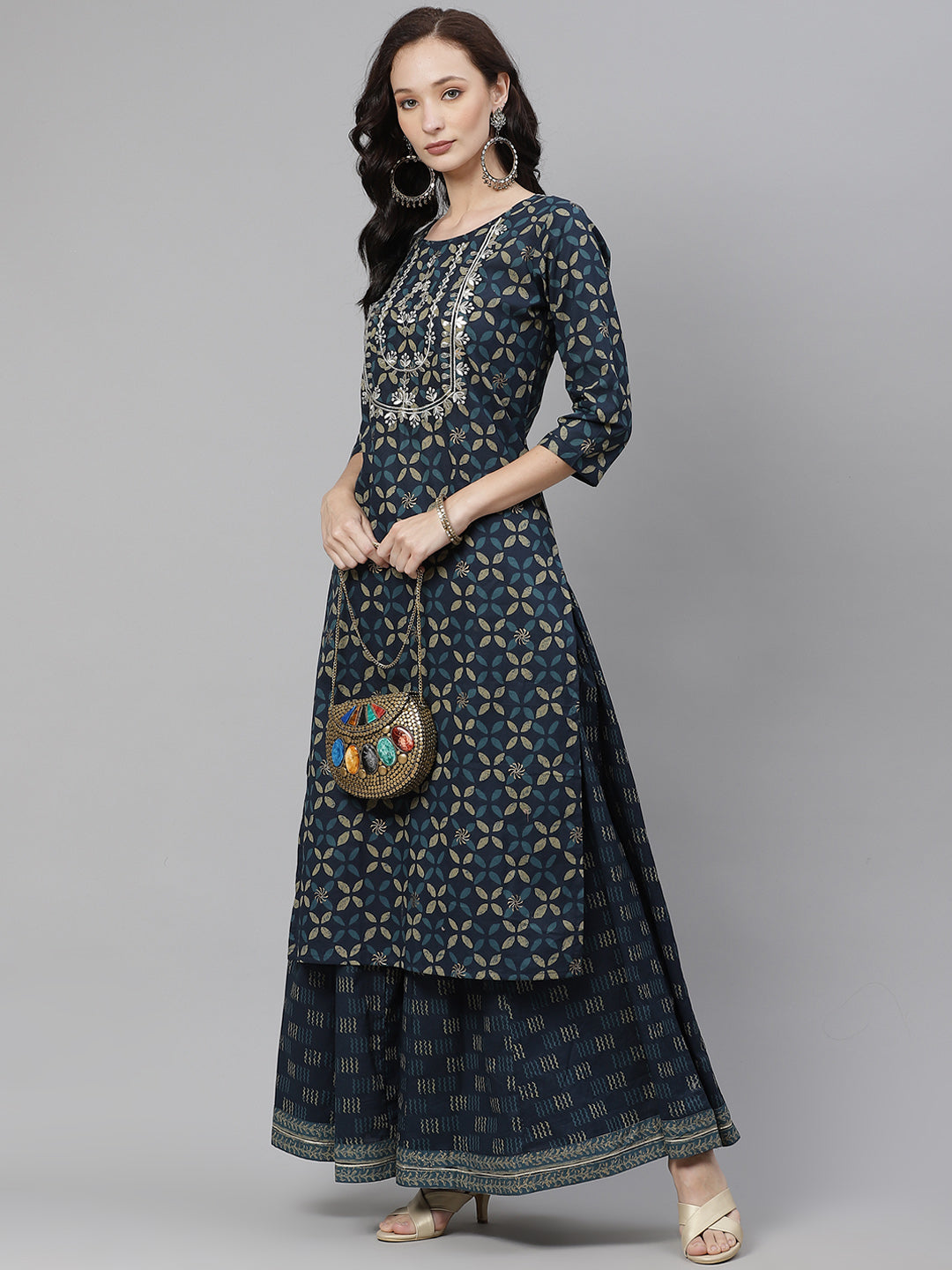 Women'S Indiogo Blue Kurta Set With Palazzo | LASVINI - Redefining Indian Fashion with Elegance