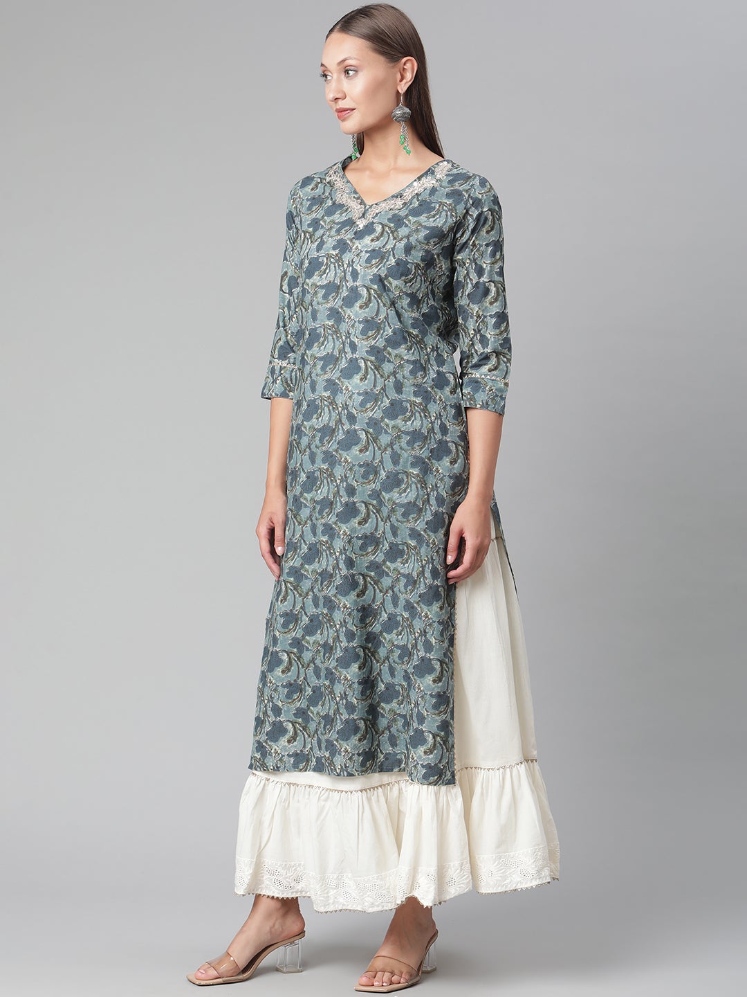Women'S Blue Cotton Kurta With Skirt | LASVINI - Redefining Indian Fashion with Elegance