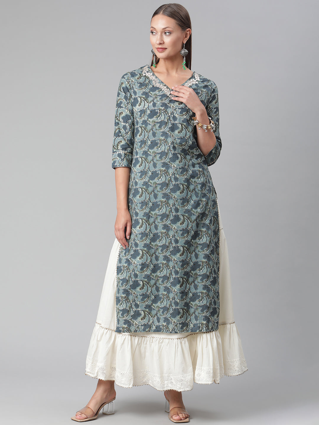 Women'S Blue Cotton Kurta With Skirt | LASVINI - Redefining Indian Fashion with Elegance