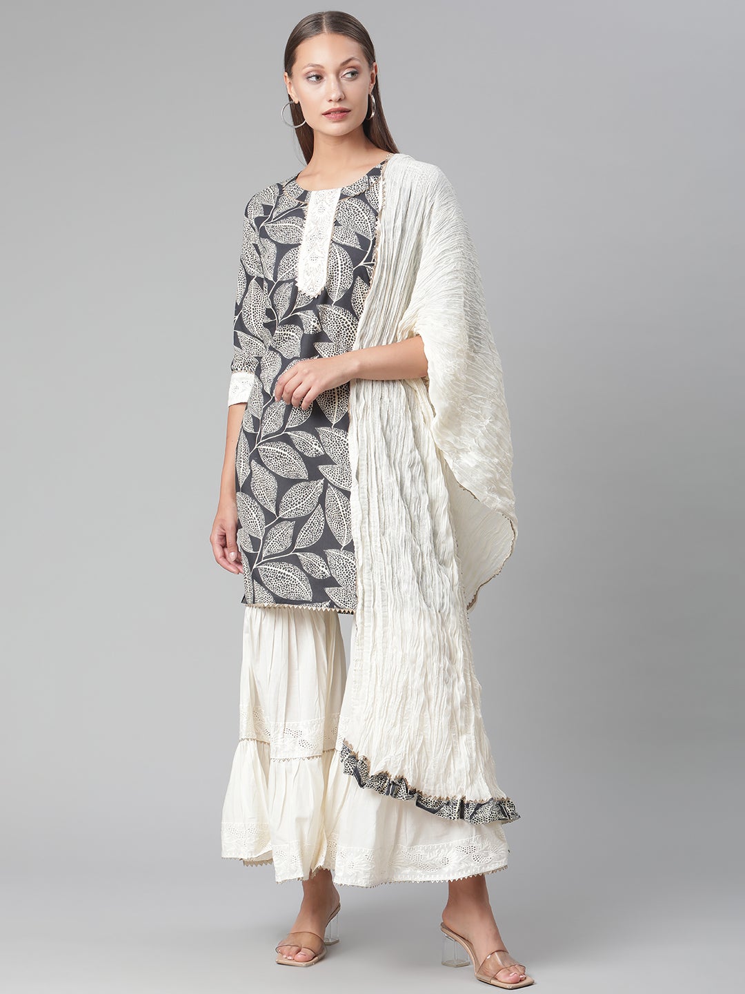 Women'S Printred Cotton Kurta Set With Sharara And Dupatta | LASVINI - Redefining Indian Fashion with Elegance