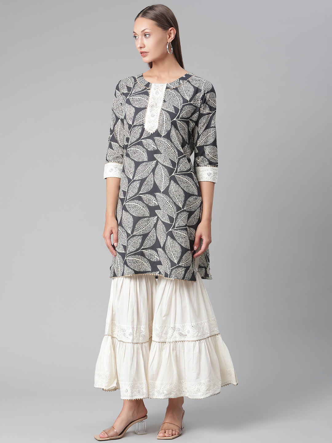Women'S Printred Cotton Kurta Set With Sharara And Dupatta | LASVINI - Redefining Indian Fashion with Elegance