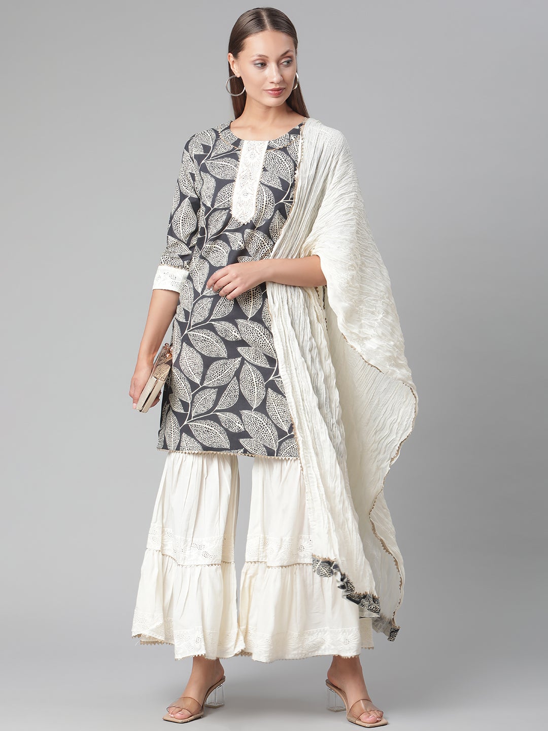 Women'S Printred Cotton Kurta Set With Sharara And Dupatta | LASVINI - Redefining Indian Fashion with Elegance