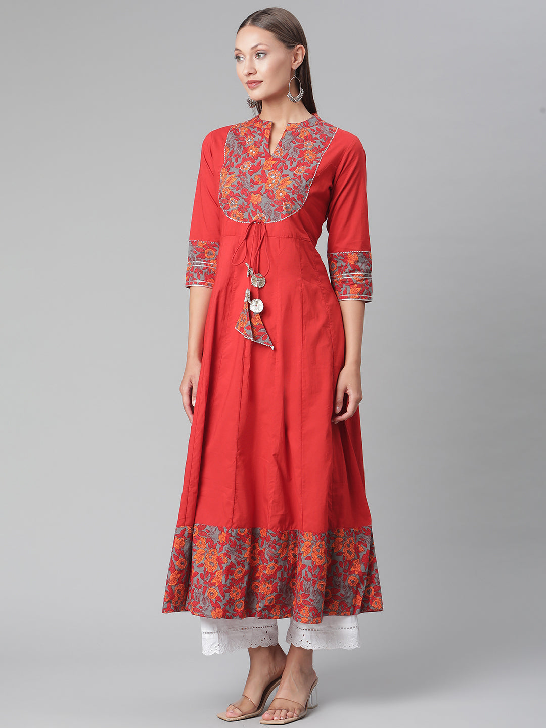 Women'S Brick Red Anarkali Kurta | LASVINI - Redefining Indian Fashion with Elegance