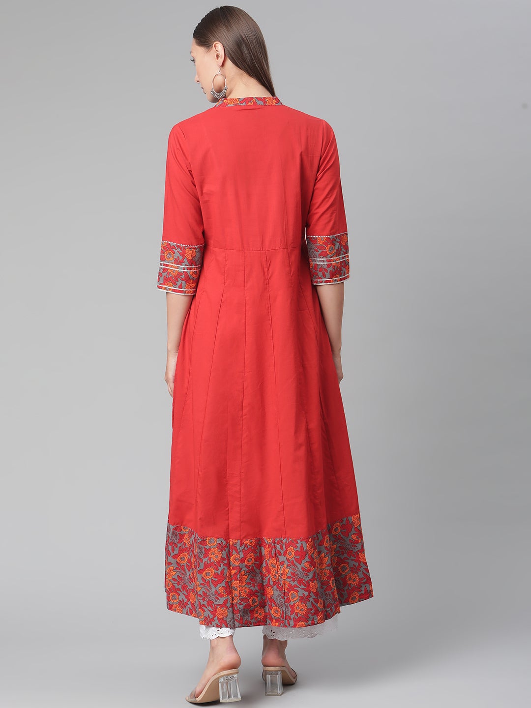 Women'S Brick Red Anarkali Kurta | LASVINI - Redefining Indian Fashion with Elegance