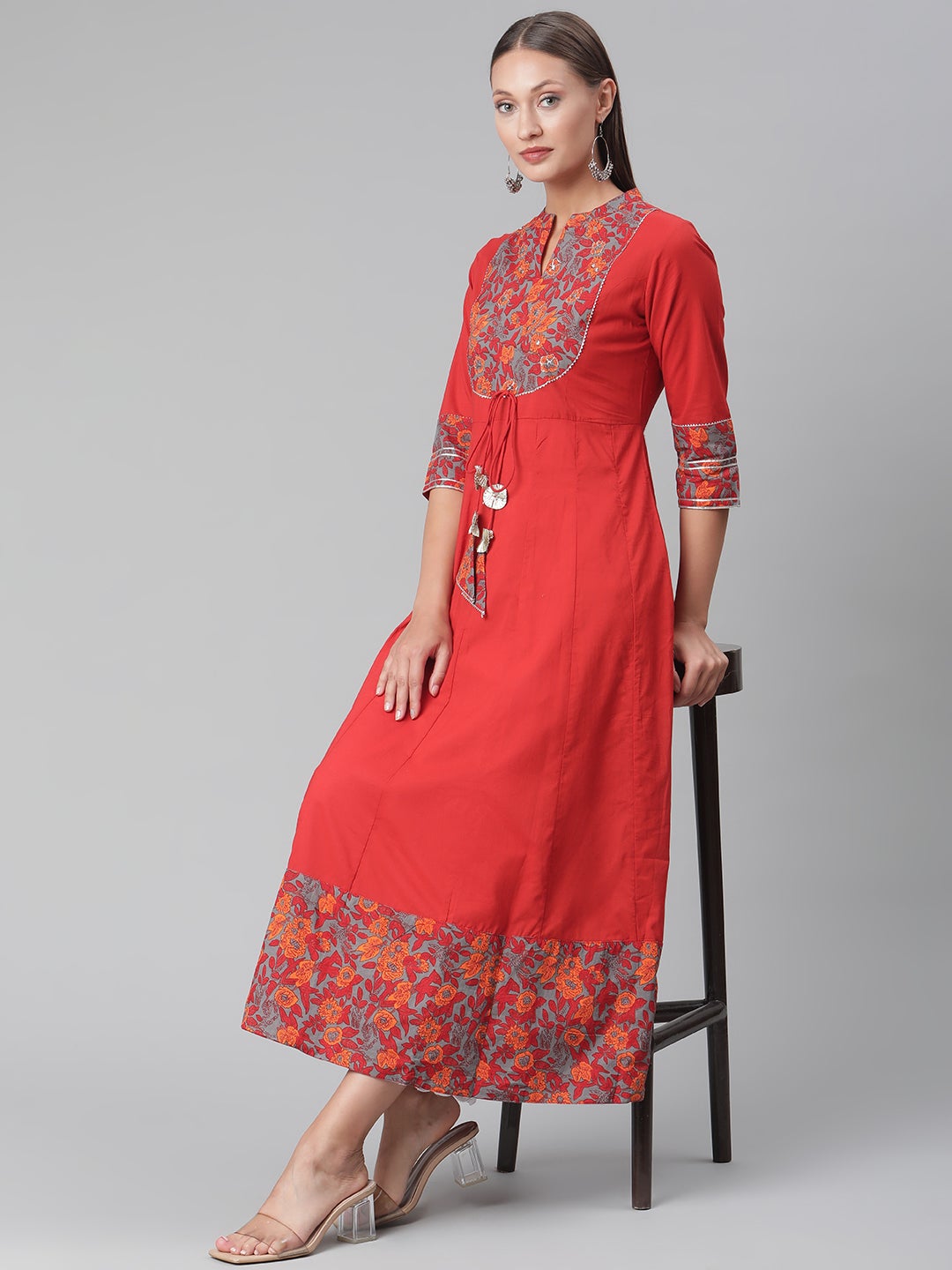 Women'S Brick Red Anarkali Kurta | LASVINI - Redefining Indian Fashion with Elegance