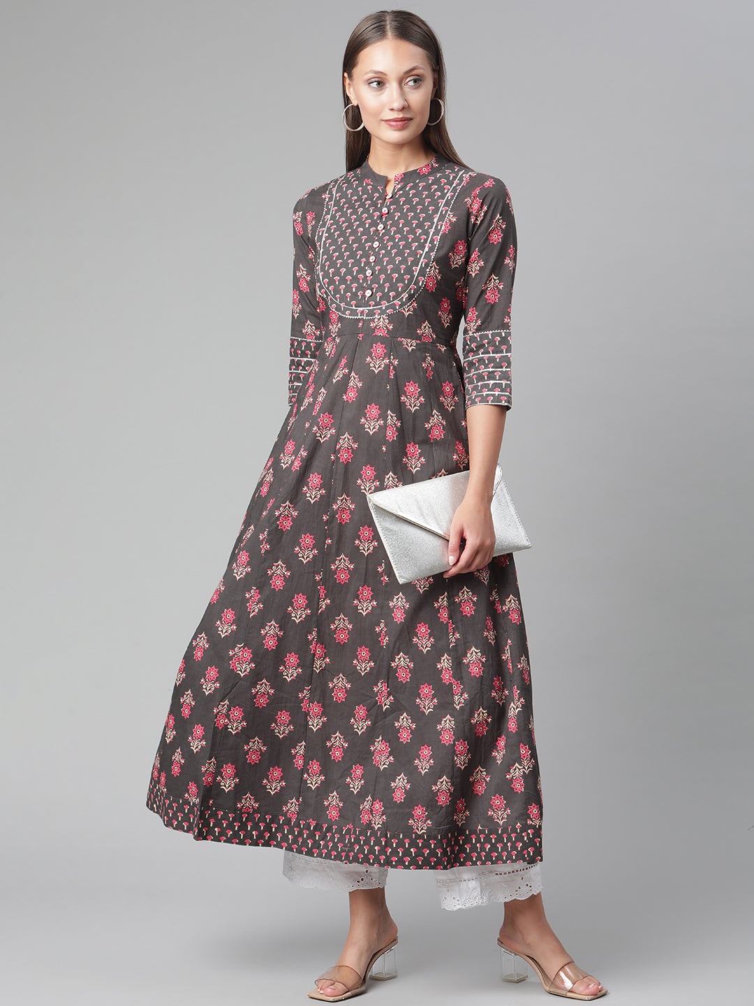 Women'S Brownish Black Anarkali Kurta | LASVINI - Redefining Indian Fashion with Elegance