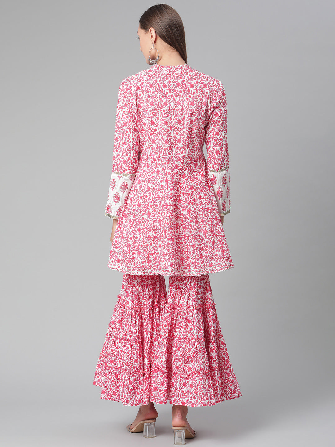 Women'S Red White Peplum Kurta With Sharara Set | LASVINI - Redefining Indian Fashion with Elegance