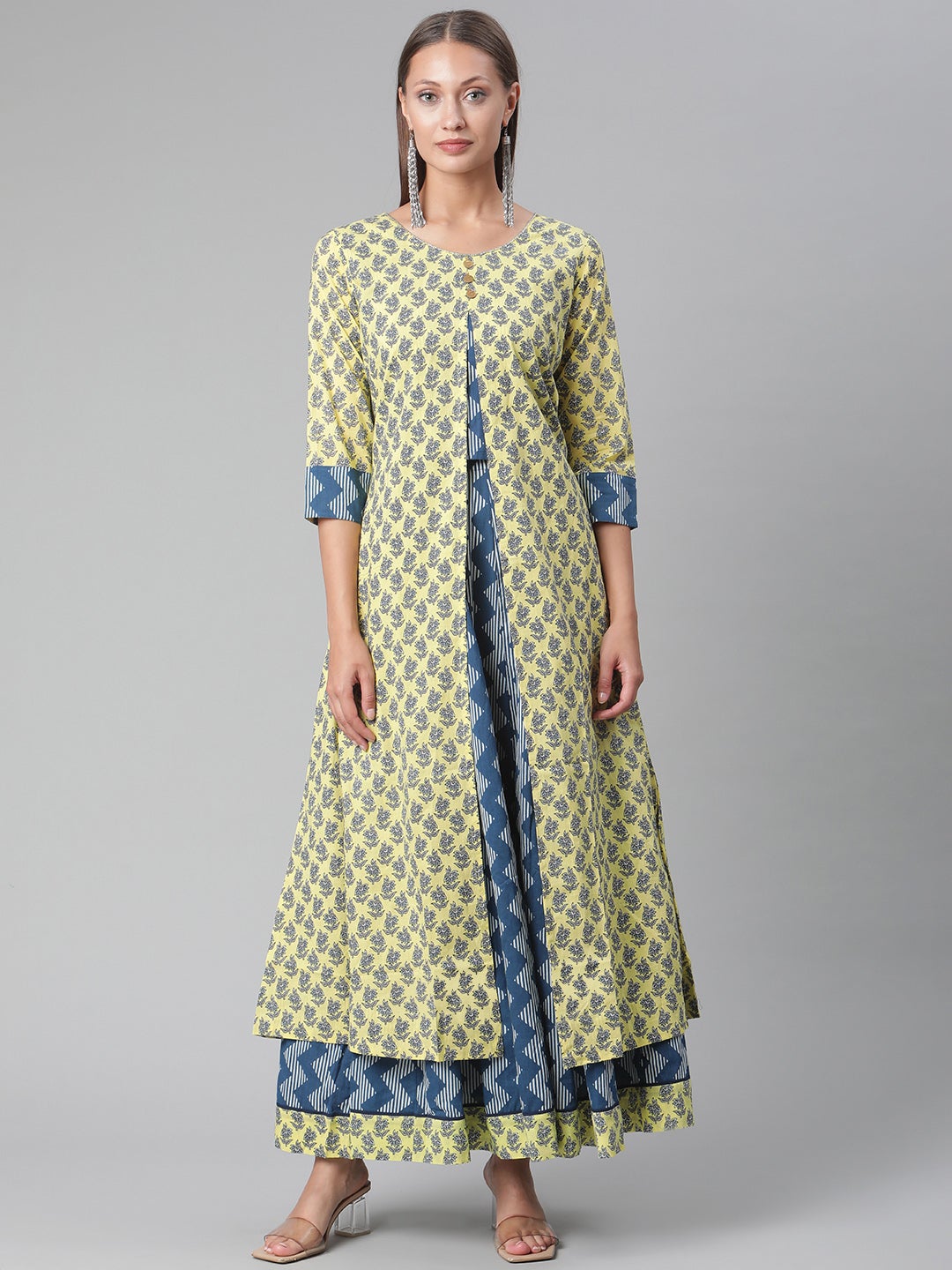 Women'S Yellow Shurg Style Cotton Kurta With Skirt | LASVINI - Redefining Indian Fashion with Elegance