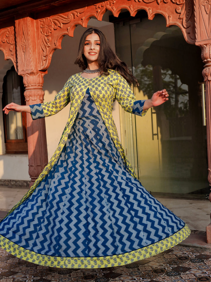 Women Yellow Shurg Style Cotton Kurta With Skirt | LASVINI - Redefining Indian Fashion with Elegance