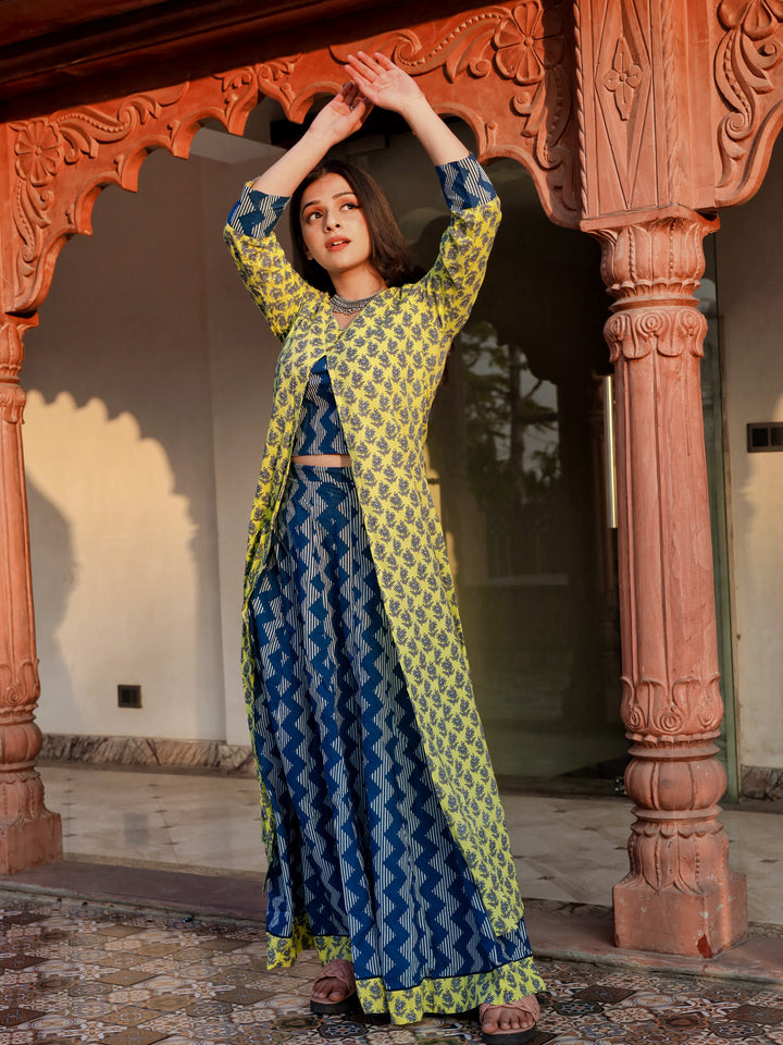 Women Yellow Shurg Style Cotton Kurta With Skirt | LASVINI - Redefining Indian Fashion with Elegance