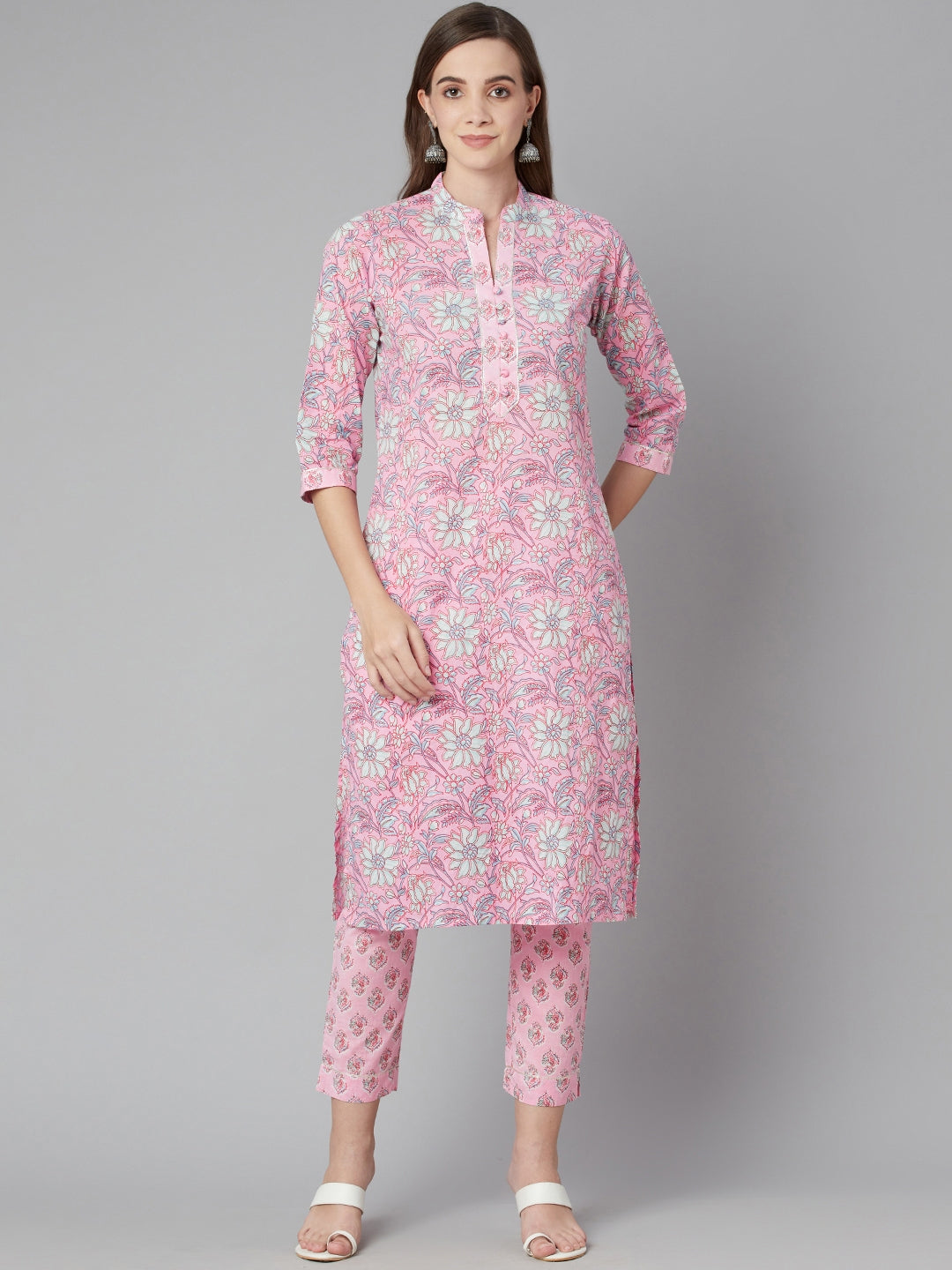 Women'S Pink Floral Printed Cotton Kurta Pant Set | LASVINI - Redefining Indian Fashion with Elegance