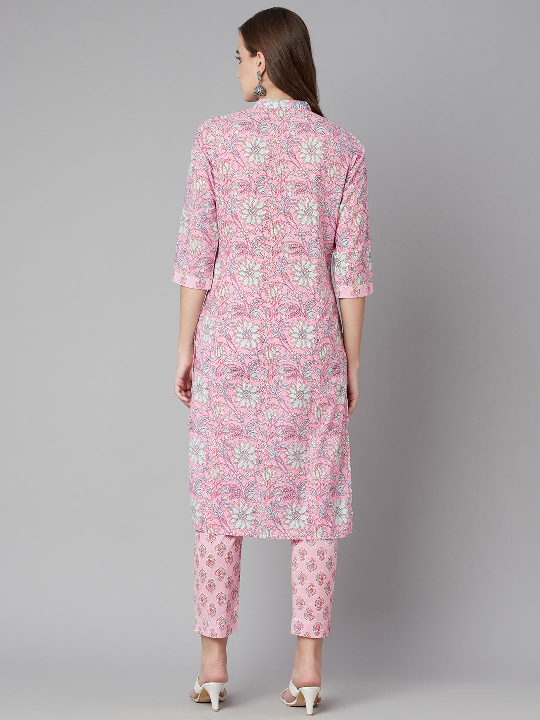 Women'S Pink Floral Printed Cotton Kurta Pant Set | LASVINI - Redefining Indian Fashion with Elegance