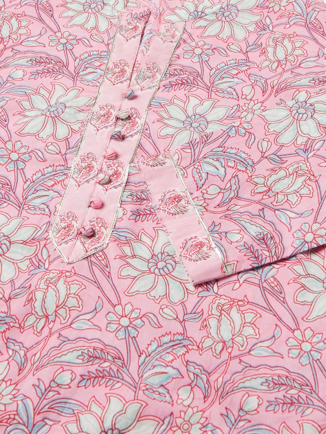 Women'S Pink Floral Printed Cotton Kurta Pant Set | LASVINI - Redefining Indian Fashion with Elegance