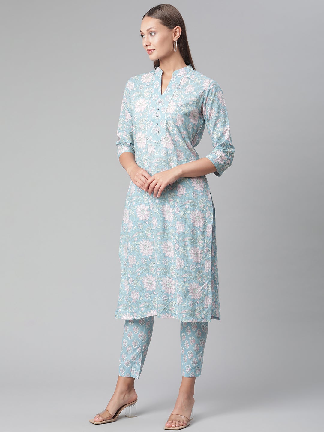 Women'S Sky Blue Cotton Kurta Pant Set | LASVINI - Redefining Indian Fashion with Elegance
