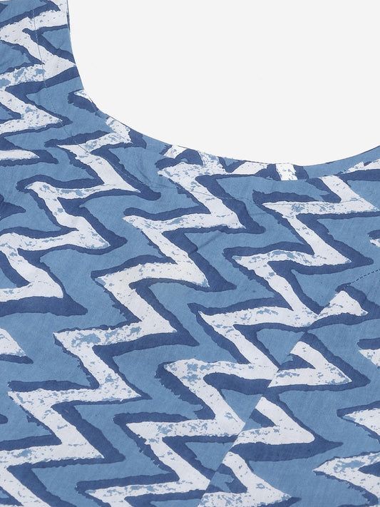 Women'S Blue Knee Length Cotton Dress | LASVINI - Redefining Indian Fashion with Elegance