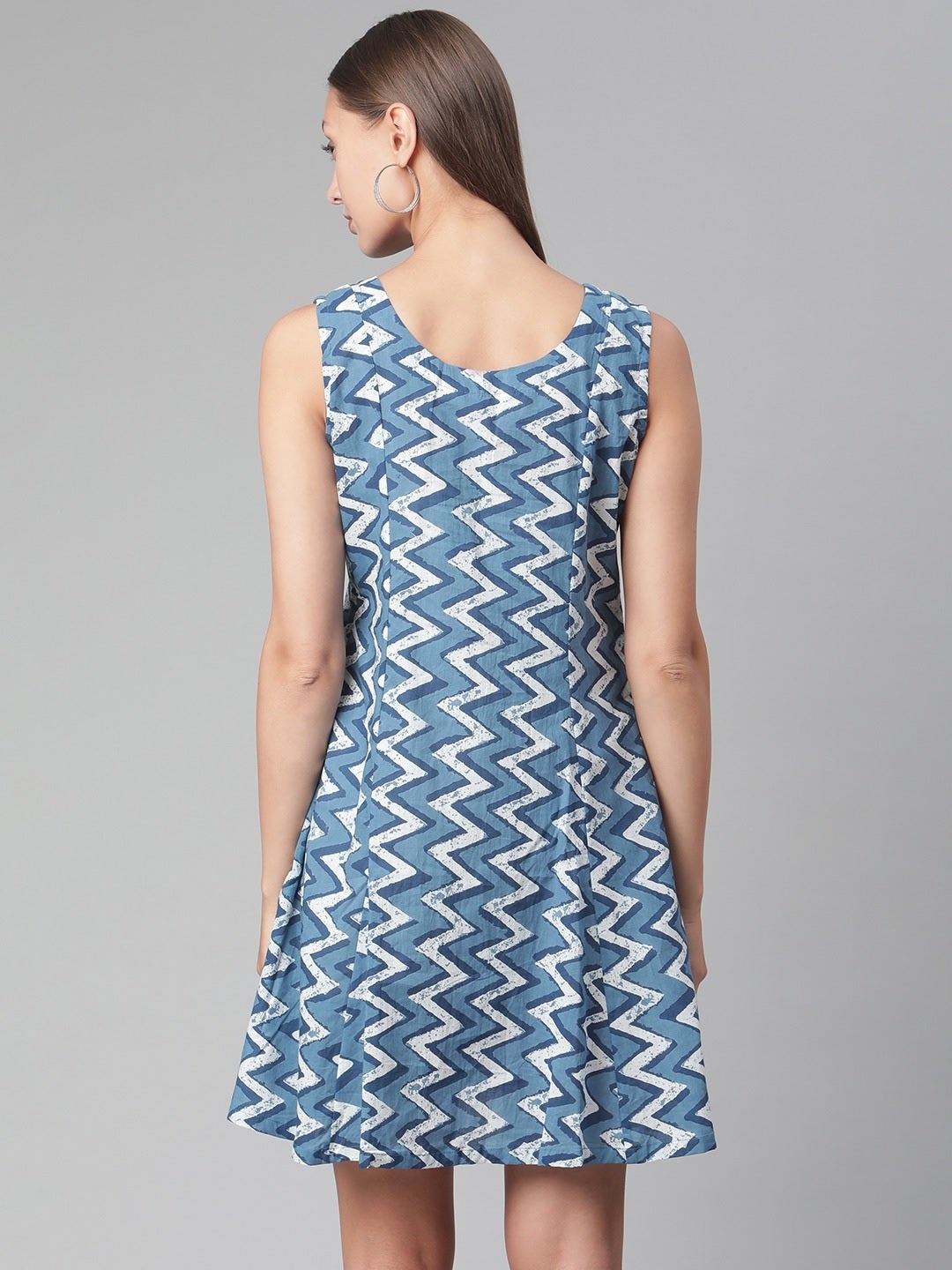 Women'S Blue Knee Length Cotton Dress | LASVINI - Redefining Indian Fashion with Elegance