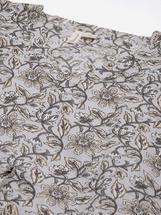 Women'S Grey Floral Cotton Kaftan | LASVINI - Redefining Indian Fashion with Elegance