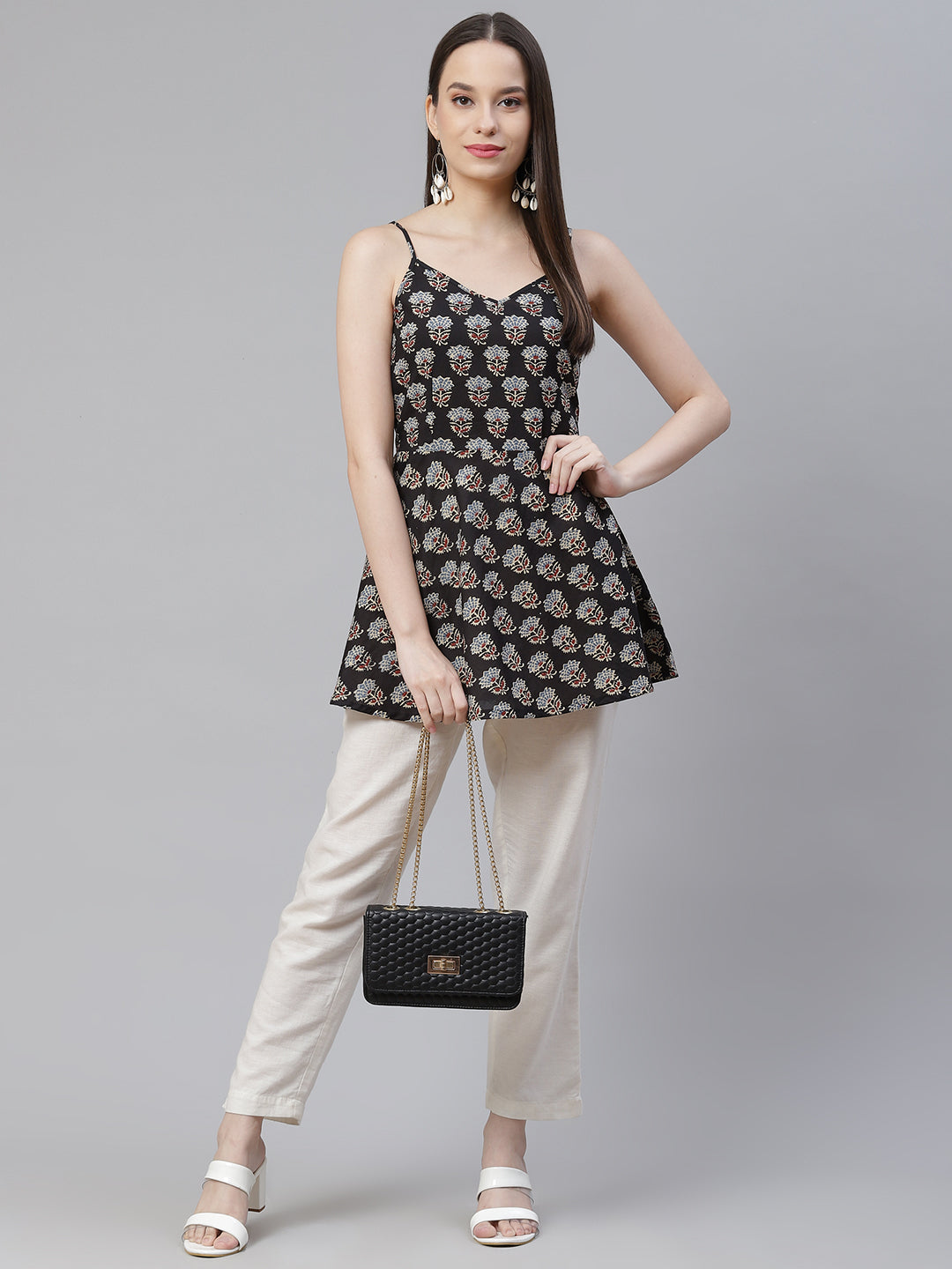 Women'S Block Printed Shoulder Strip Cotton Top | LASVINI - Redefining Indian Fashion with Elegance